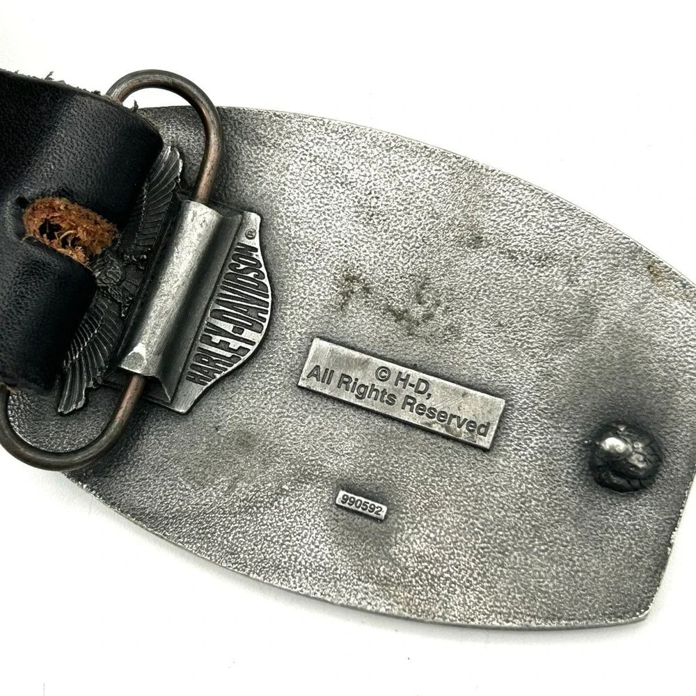Harley-Davidson Y2K Embossed Black Leather Belt Large Logo Buckle Sz 38-43